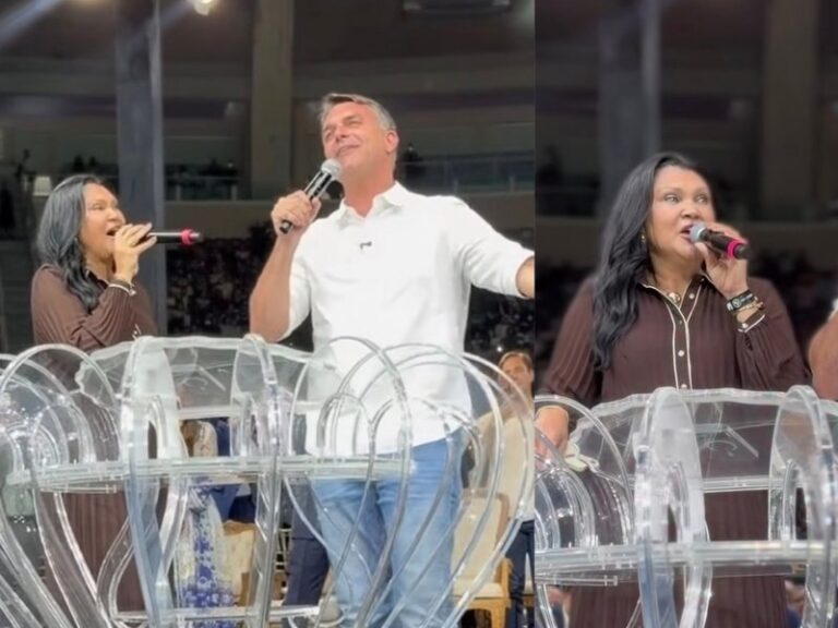 Flávio Bolsonaro canta louvor durante evento religioso no Rio de Janeiro