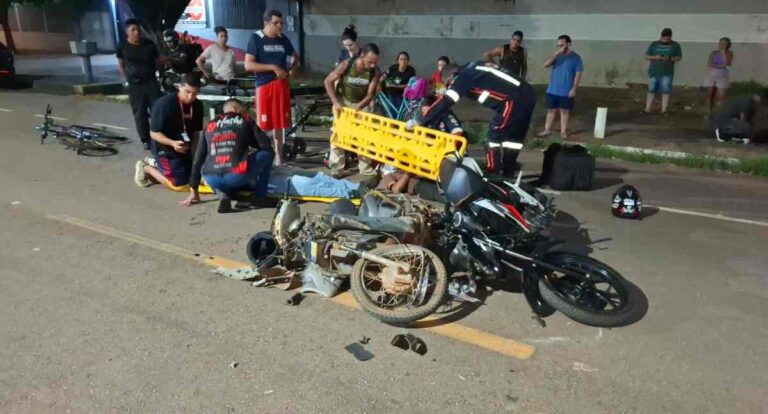 Batida frontal entre motos deixa dois homens em estado grave em Porto Velho