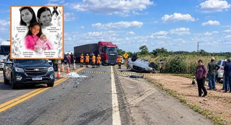 Grave acidente deixa quatro mortos entre eles mãe e duas filhas na BR-364