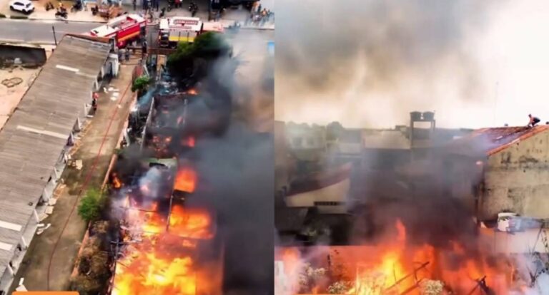 Incêndio de grandes proporções destrói residência e atinge veículo em Rondônia